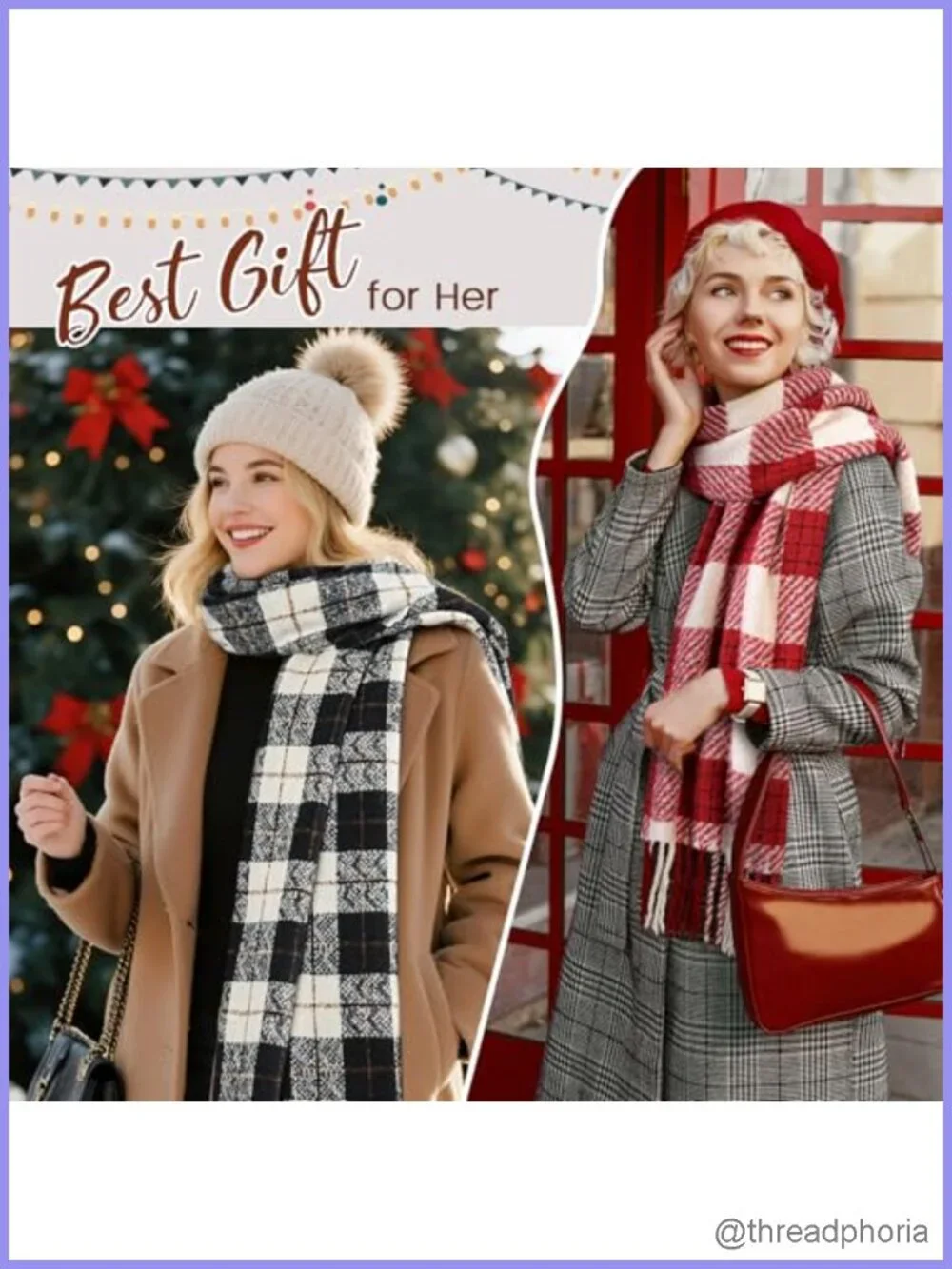 Cashmere Feel Plaid Scarf Shawl Wrap Winter for Women